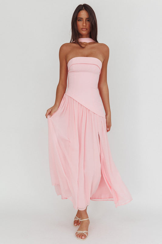Mariabella Asymmetric Bodice Maxi Dress Pink