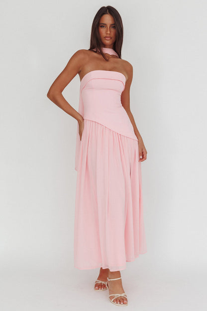 Mariabella Asymmetric Bodice Maxi Dress Pink
