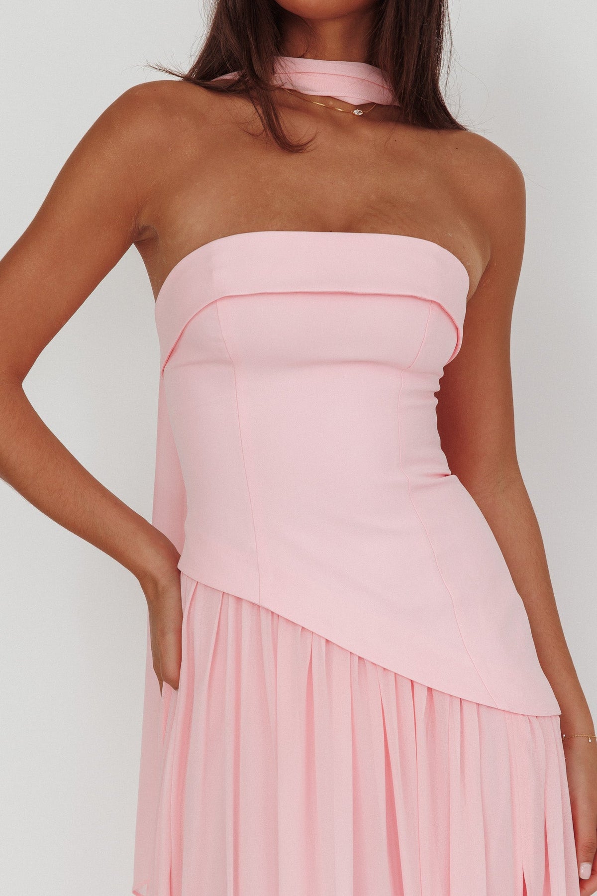 Mariabella Asymmetric Bodice Maxi Dress Pink