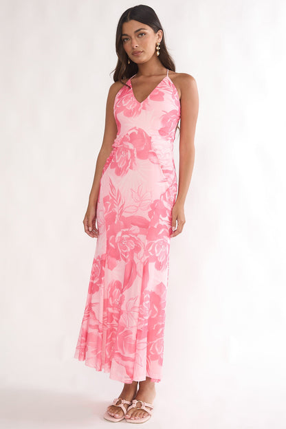 Meloria Low Back Maxi Dress Floral Pink
