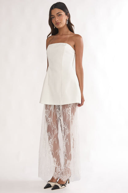 Talina Strapless Two-Piece Lace Skort Set White