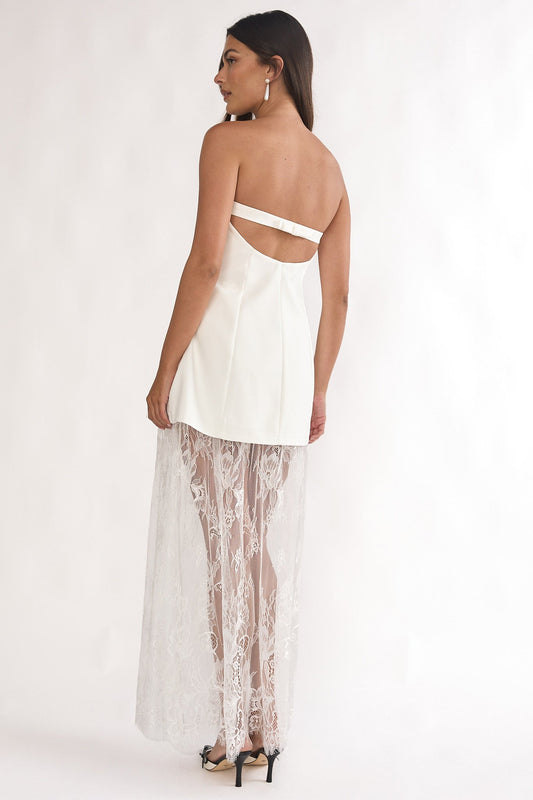 Talina Strapless Two-Piece Lace Skort Set White