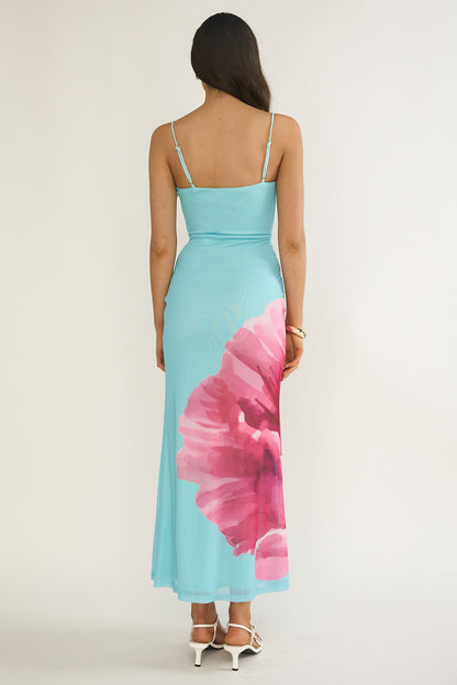 Orabella Waterdrop Wire Bust Maxi Dress Floral Aqua