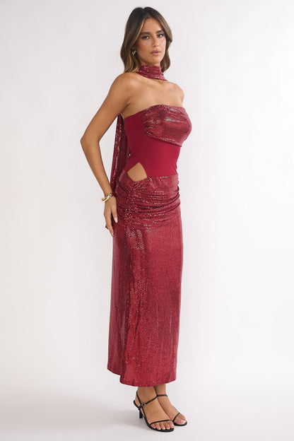 Seraphinna Strapless Cut-Out Maxi Dress Sequin Red