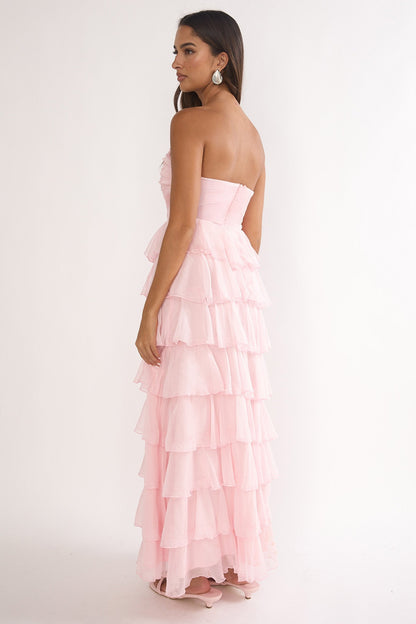 Janelia Layered Frill Maxi Dress Pink