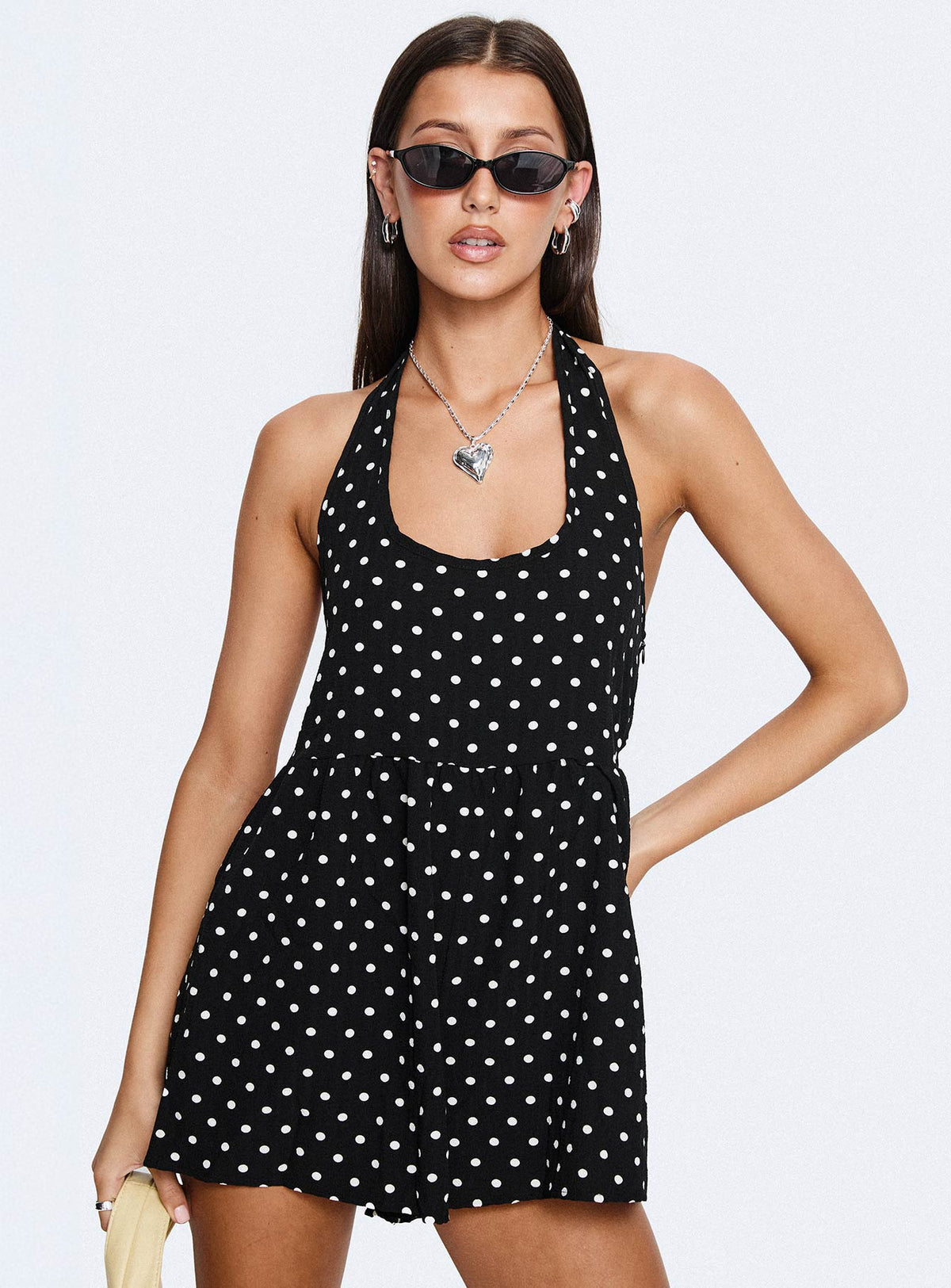 Averitt Halter Playsuit Black Polka Dot