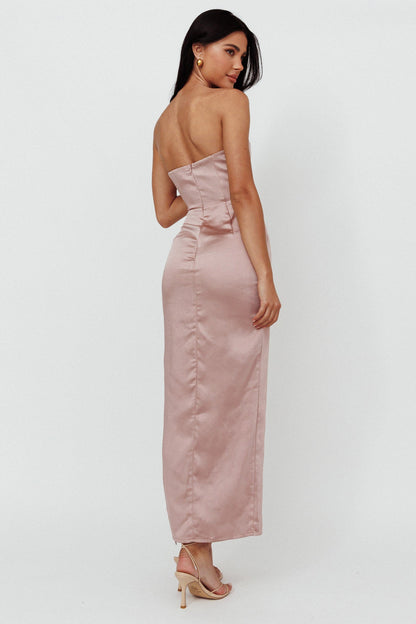 Winter Moon Strapless Lace Trim Midi Dress Dusty Pink