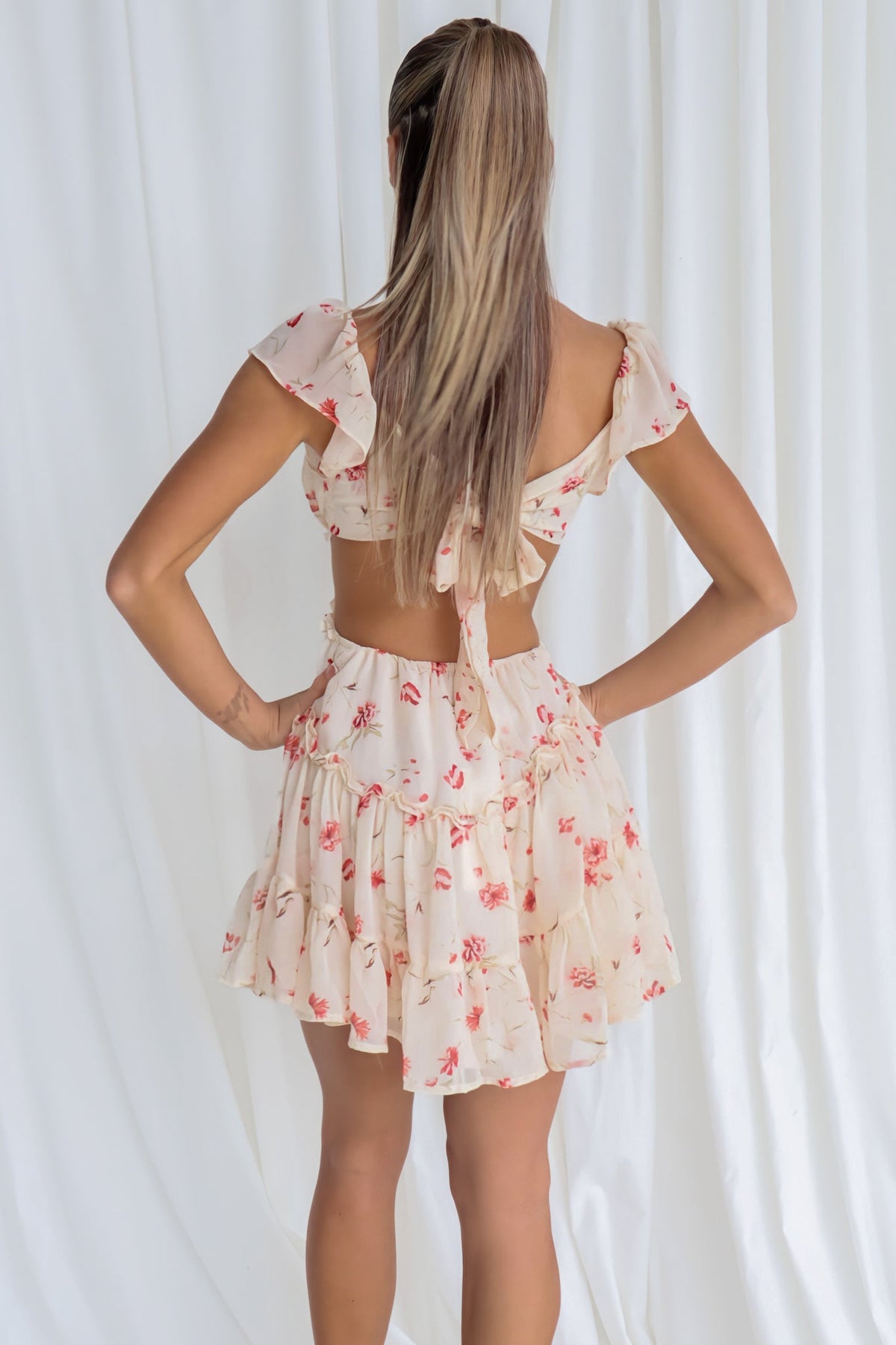 Aspin Mini Dress - Beige/Red Floral