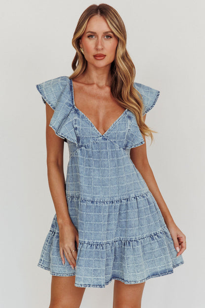 Daffodil Ruffle A-Line Mini Dress Light Blue