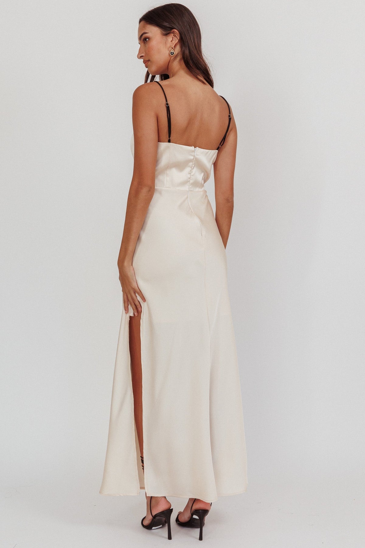 Tomorrow's Love Gathered Bow Neckline Maxi Dress Oyster