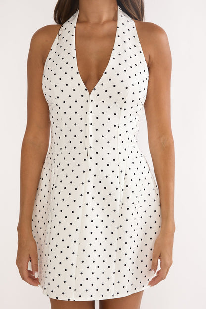 Elisabet Halter Neck Mini Dress Polka Dot White