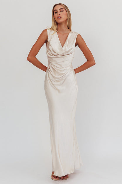 Chills Cowl Neck Satin Maxi Dress Champagne