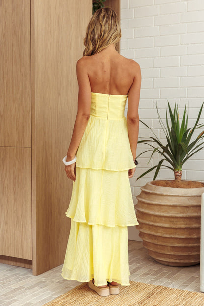 Top It Off Strapless Frill Trim Maxi Dress Butter