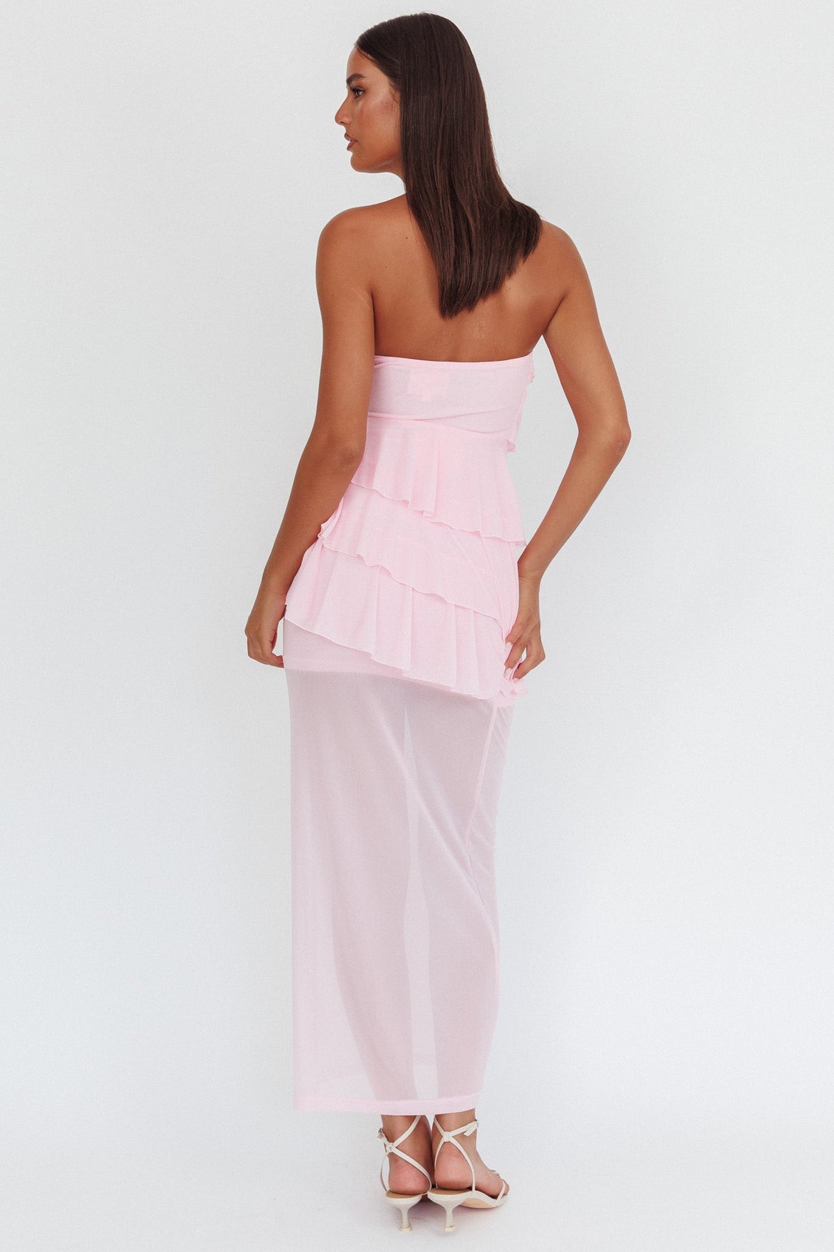 Crewe Strapless Ruffle Maxi Dress Pink