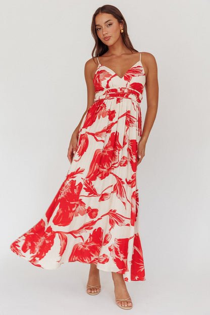Sunny Afternoon Gathered Waist Maxi Dress Floral Pink