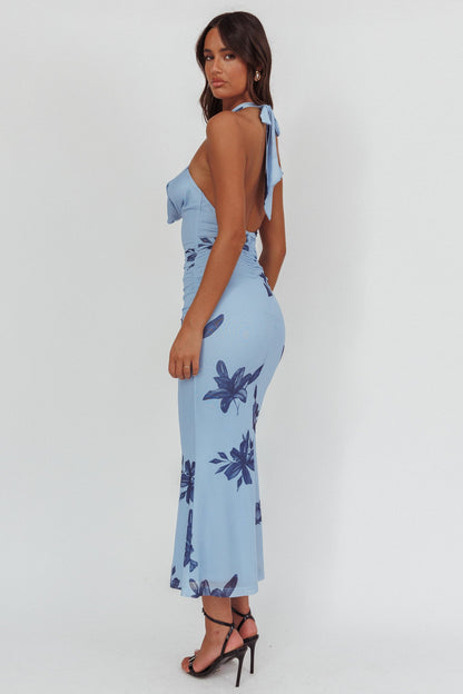 One Night Cowl Halterneck Maxi Dress Lily Blue