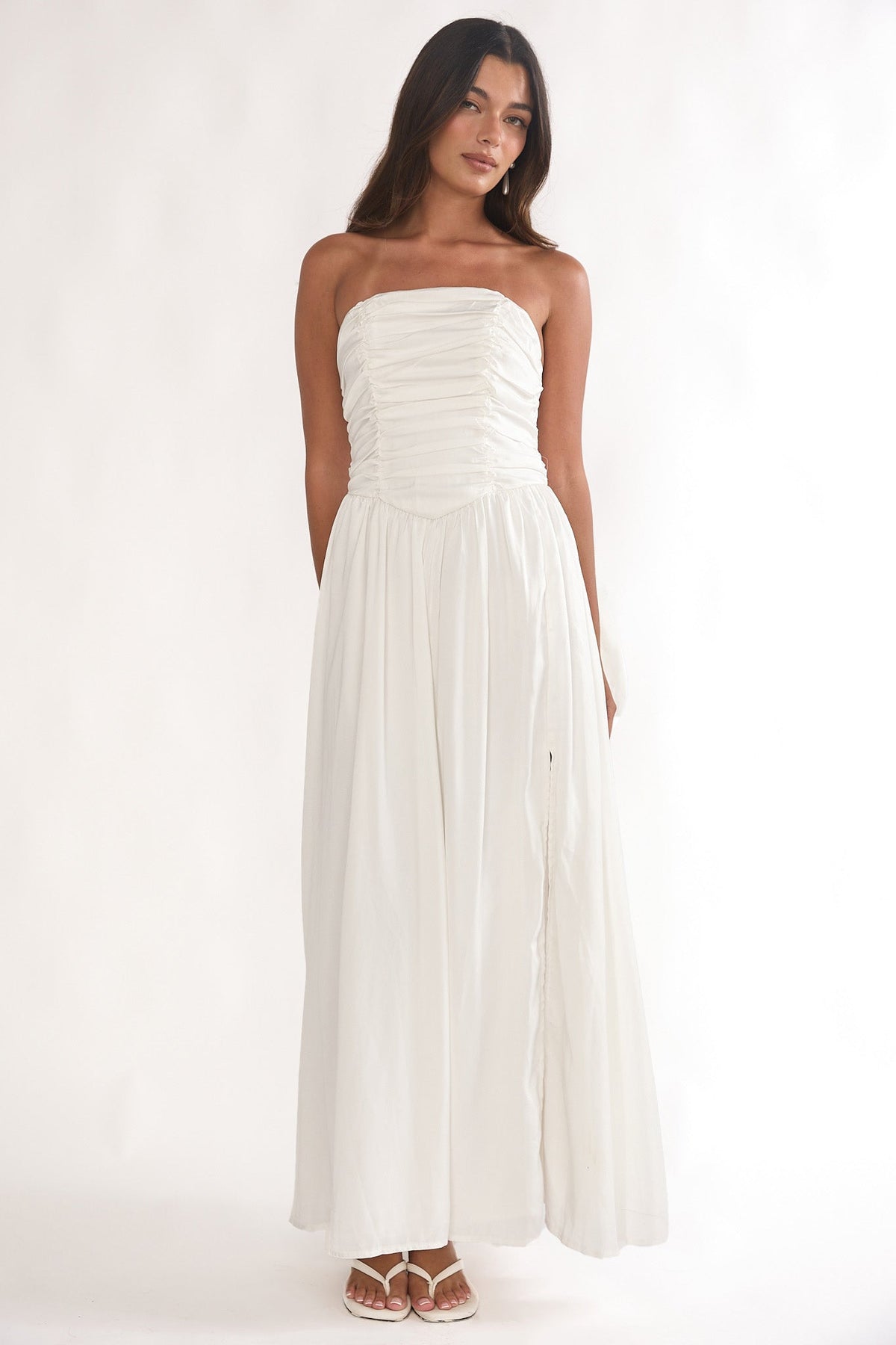 Adalynne Strapless Bow Back Maxi Dress White