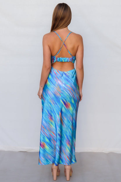 Britney Maxi Dress - Blue Rainbow Stripes