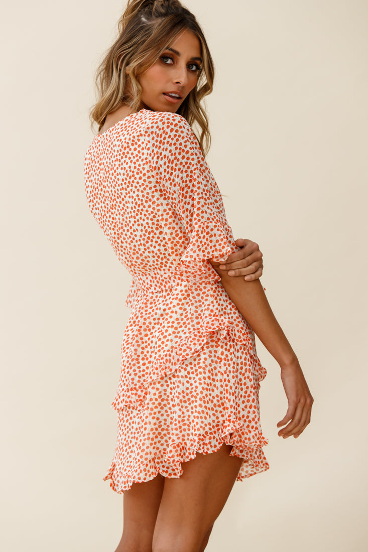 Wife Me Crew Neck Ruffle Insert Dress Polka Dot Orange