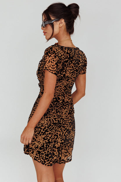 Ring Leader Short Sleeve Mini Dress Leopard Black