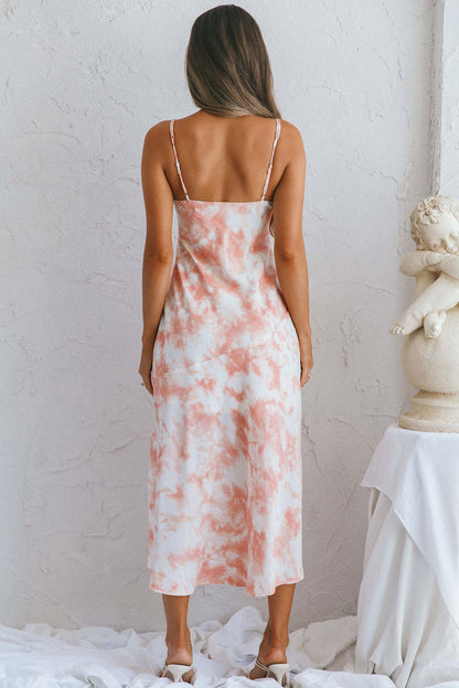 She Reigns Twist Bust Split Midi Dress Tie Dye Pink