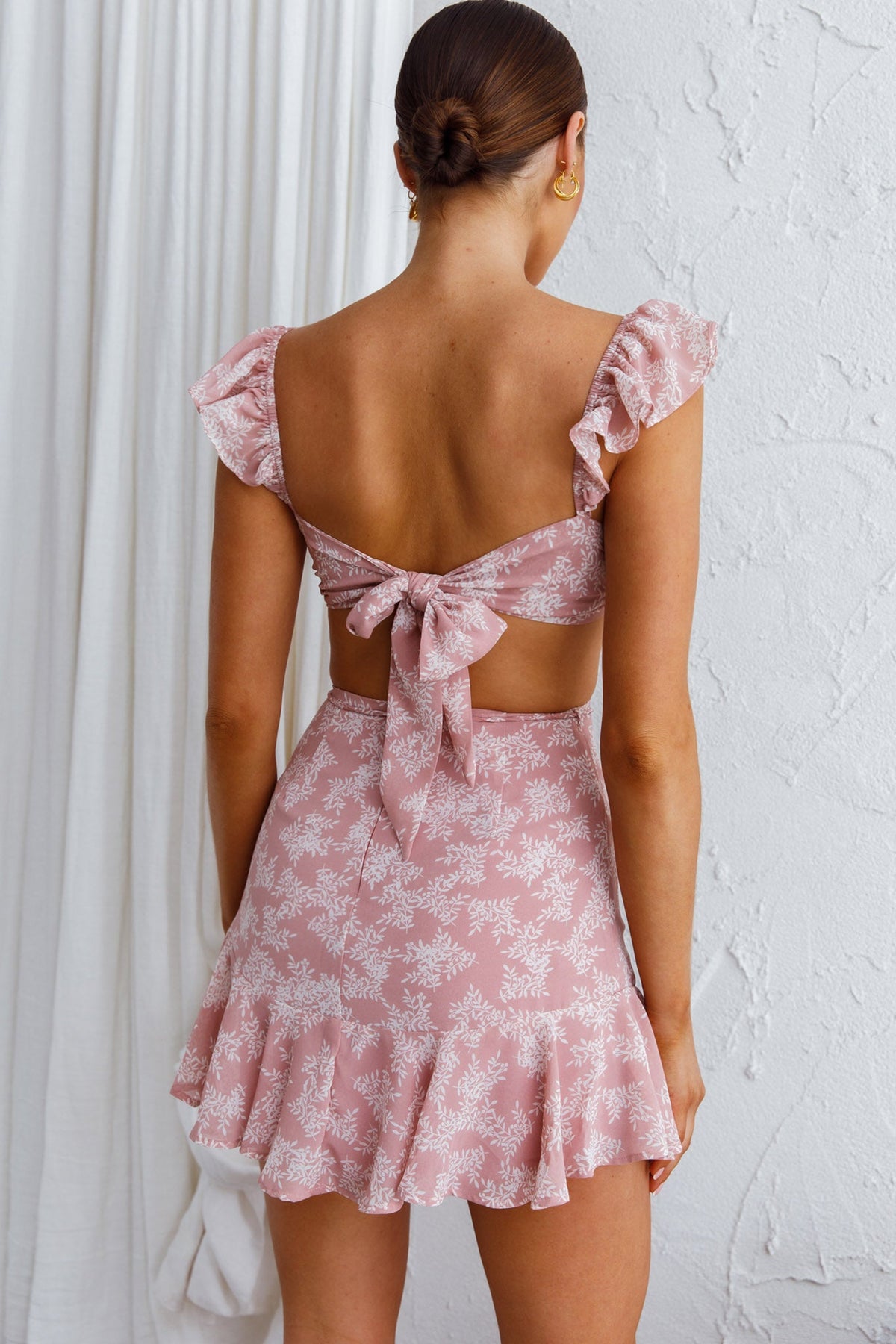 Barcelona Tied Back Mini Dress Floral Blush