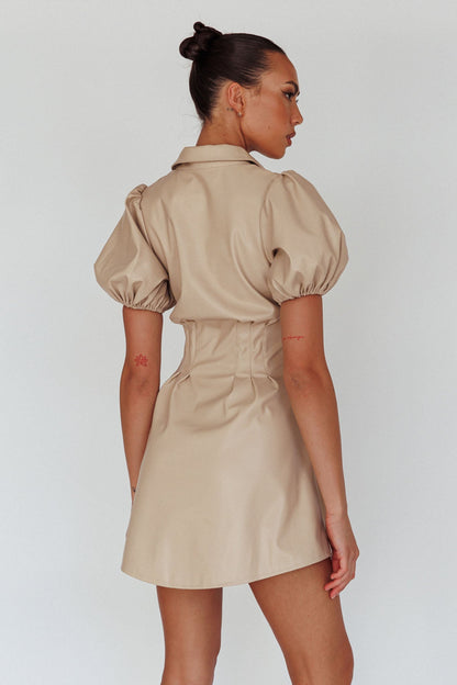 Zurich Pleated Waist Shirt Dress Faux Leather Nude