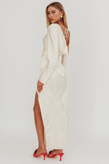 Loveland Long Sleeve Cowl Back Maxi Dress Beige