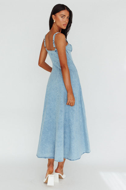 Sweet Pea Tied Bust Maxi Dress Denim Blue