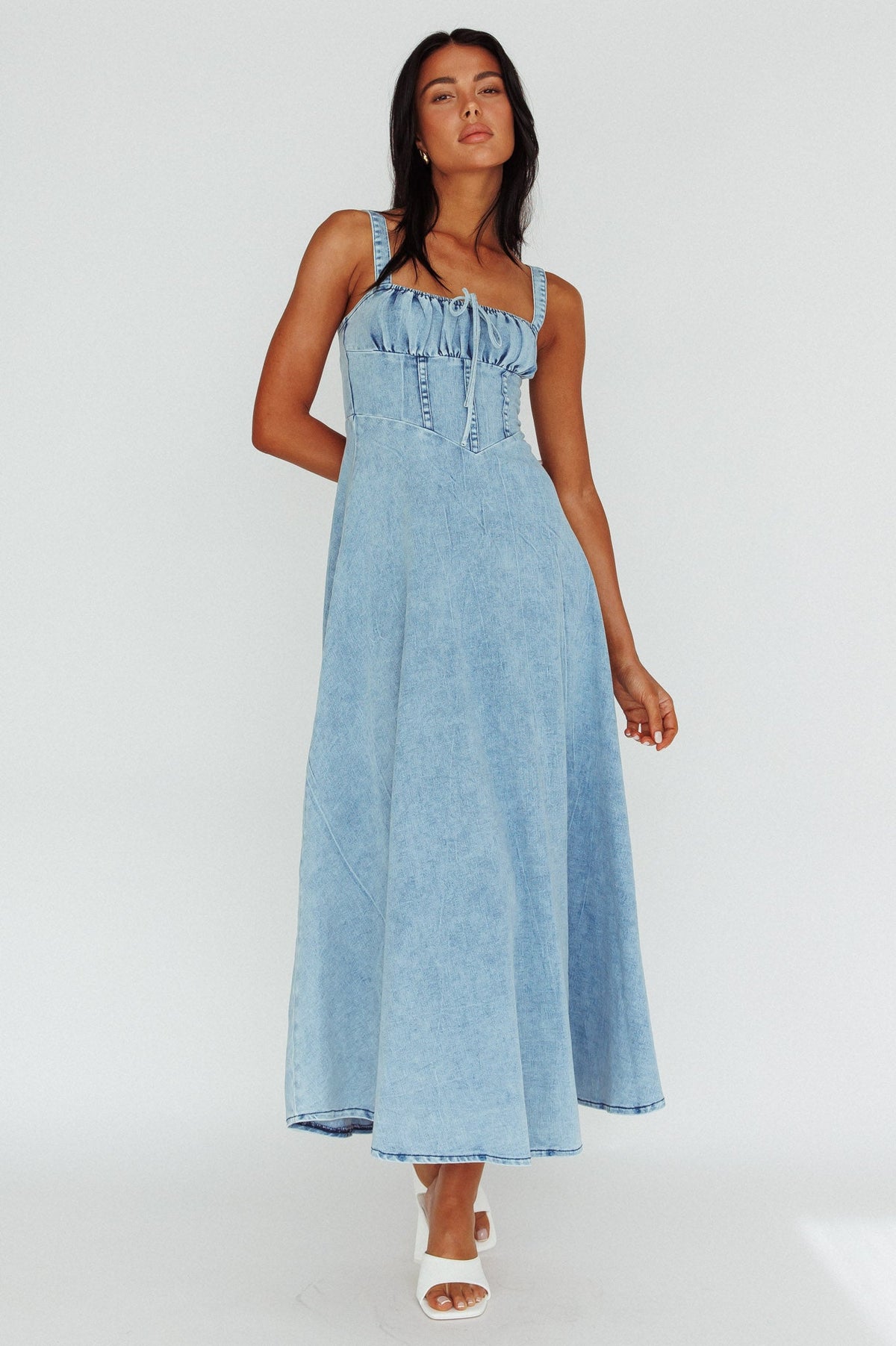 Sweet Pea Tied Bust Maxi Dress Denim Blue