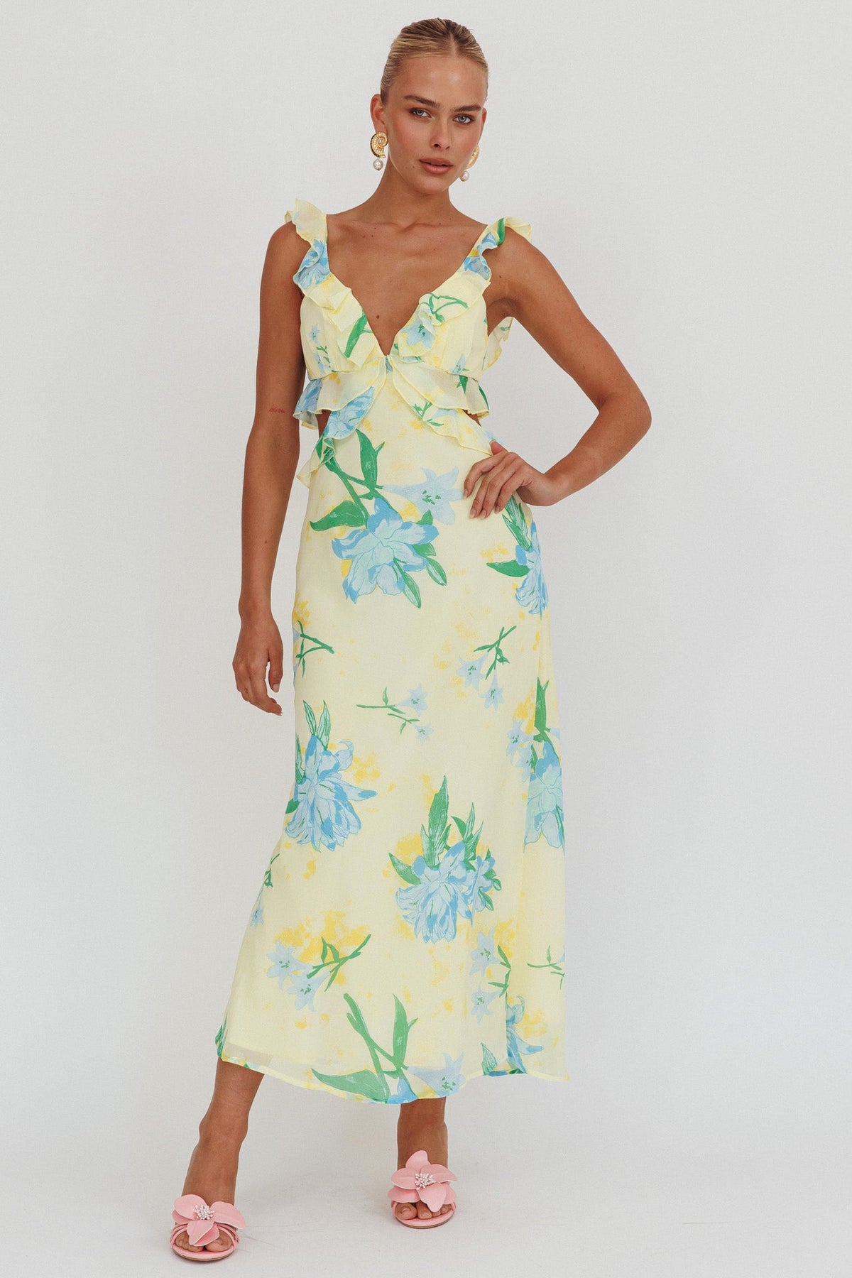 Second Chances Ruffle Trim Maxi Dress Lily Blue