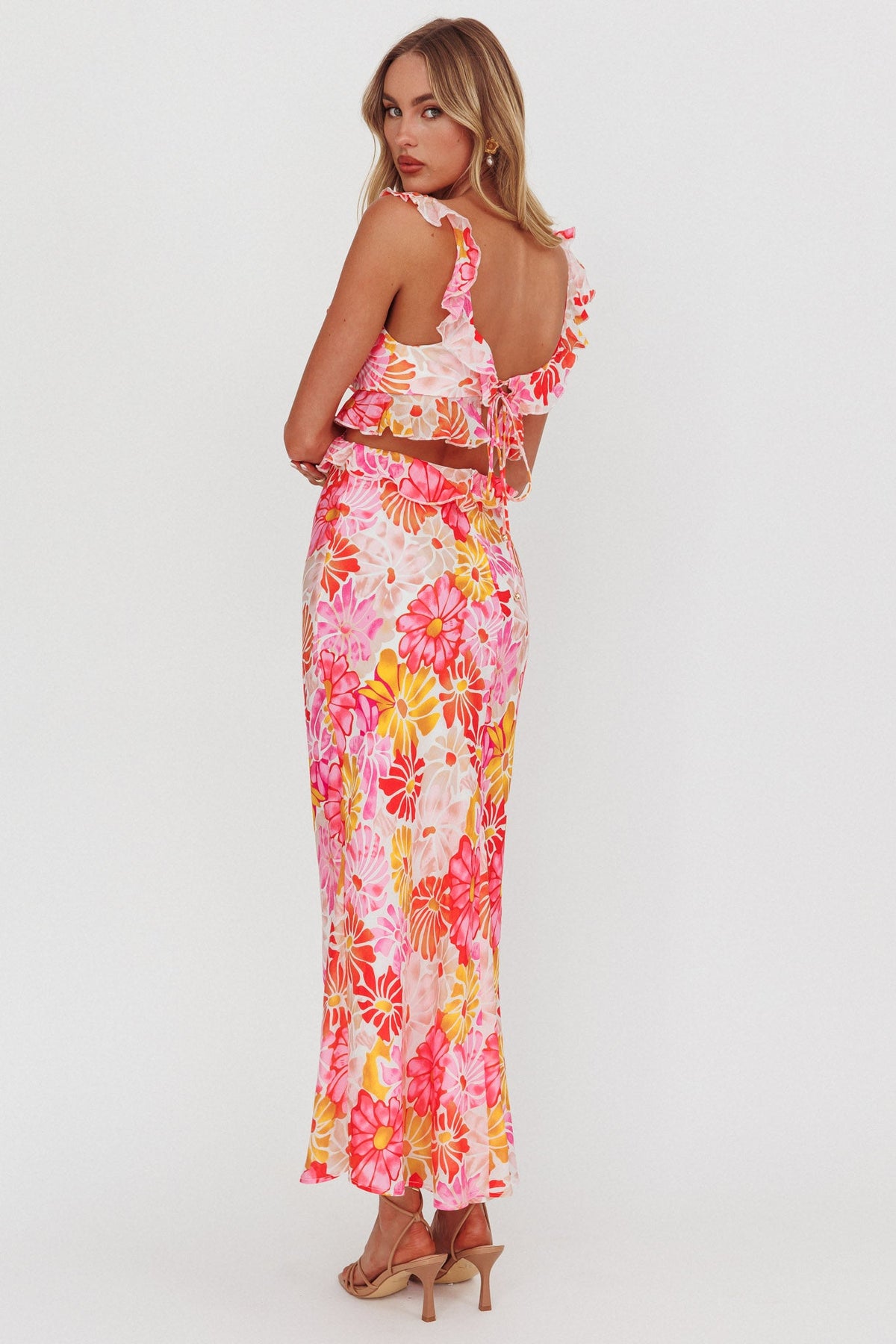 Second Chances Ruffle Trim Maxi Dress Flower Pink