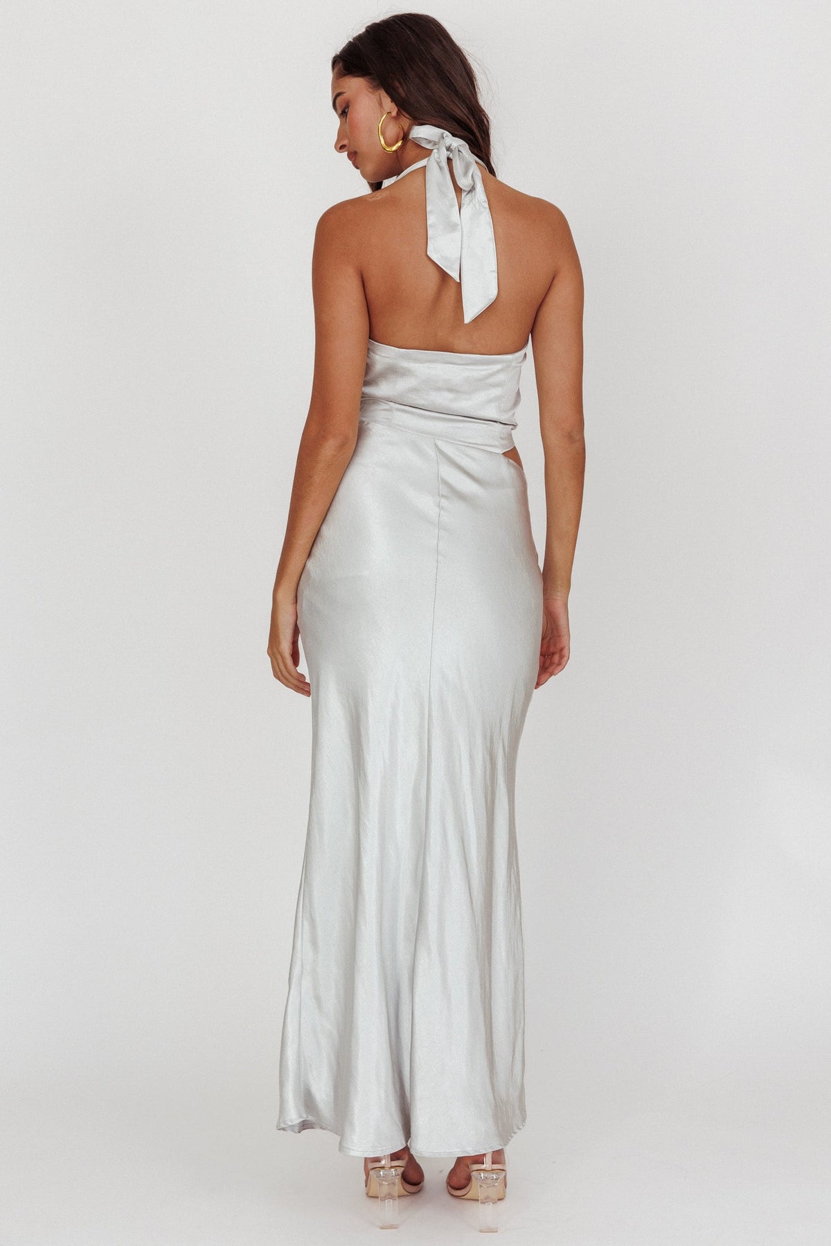 Cassiopeia Cowl Halter Neck Cut Out Maxi Dress Opal