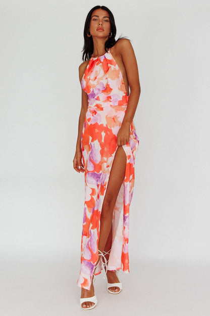 Val Cowl Back Maxi Dress Floral Orange