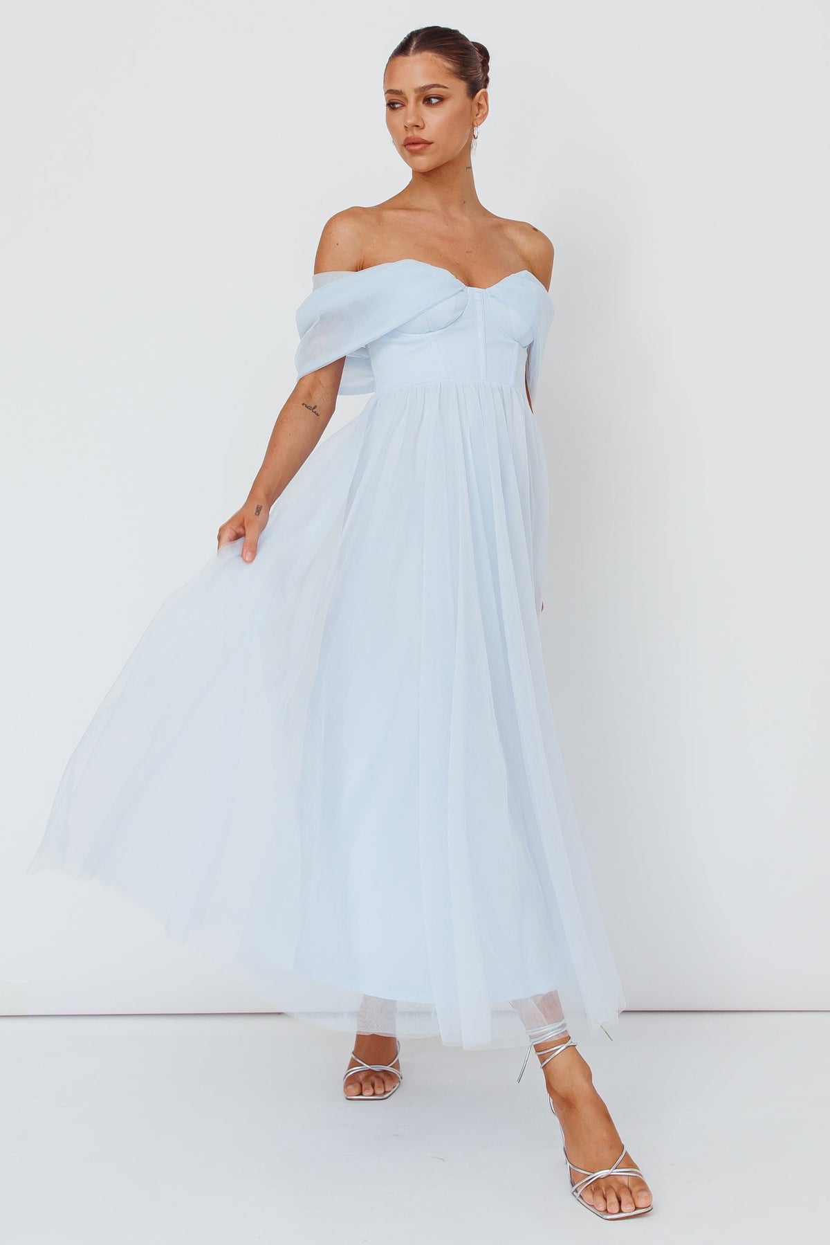 Dreamers & Lovers Off-Shoulder Maxi Dress Powder Blue