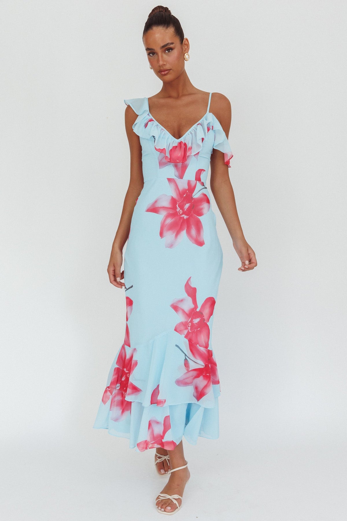 Sun Lover Ruffle Trim Maxi Dress Lily Blue