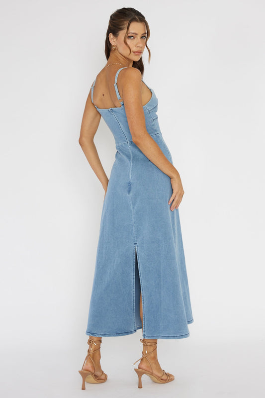Love To Love Sweetheart Neckline Midi Dress Denim Blue