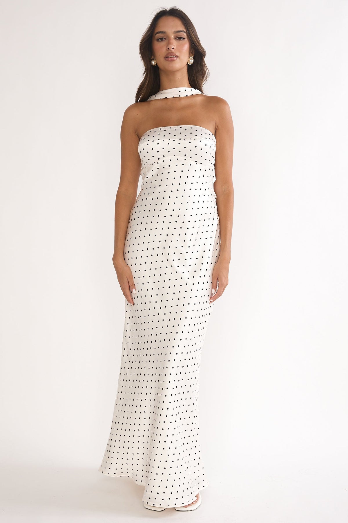 Damsel Reverse Halter Maxi Dress Polka Dot White