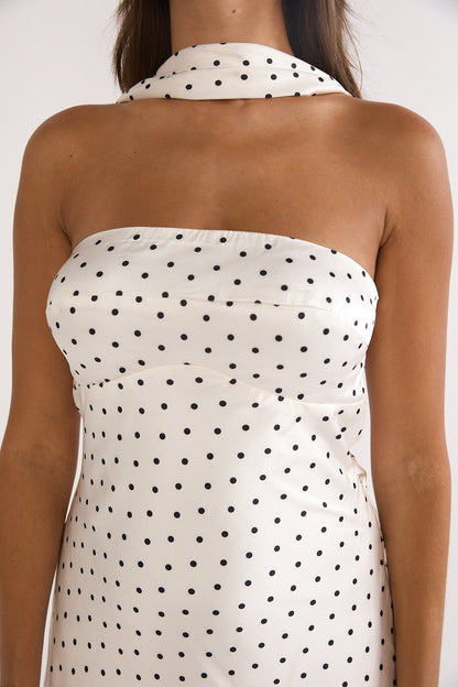 Damsel Reverse Halter Maxi Dress Polka Dot White