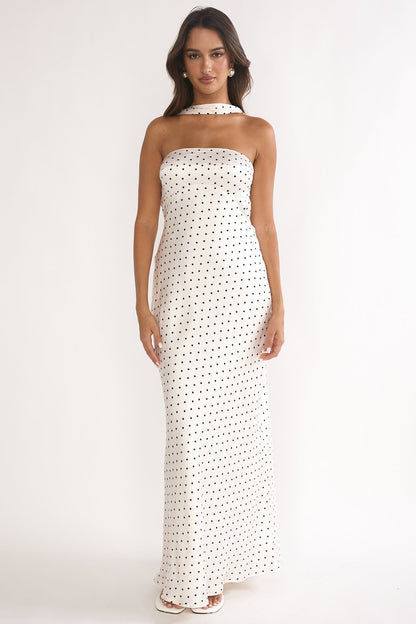 Damsel Reverse Halter Maxi Dress Polka Dot White