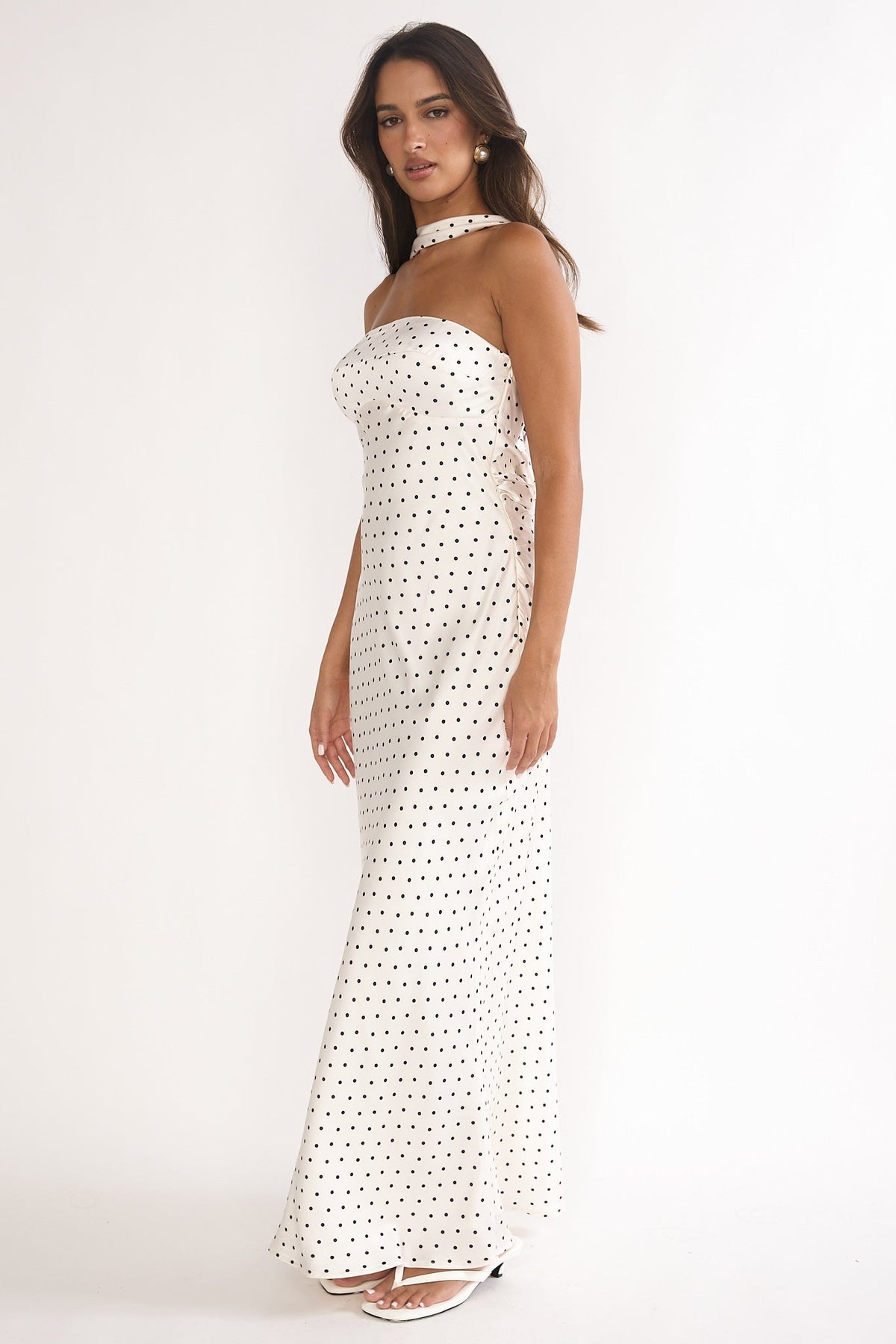 Damsel Reverse Halter Maxi Dress Polka Dot White