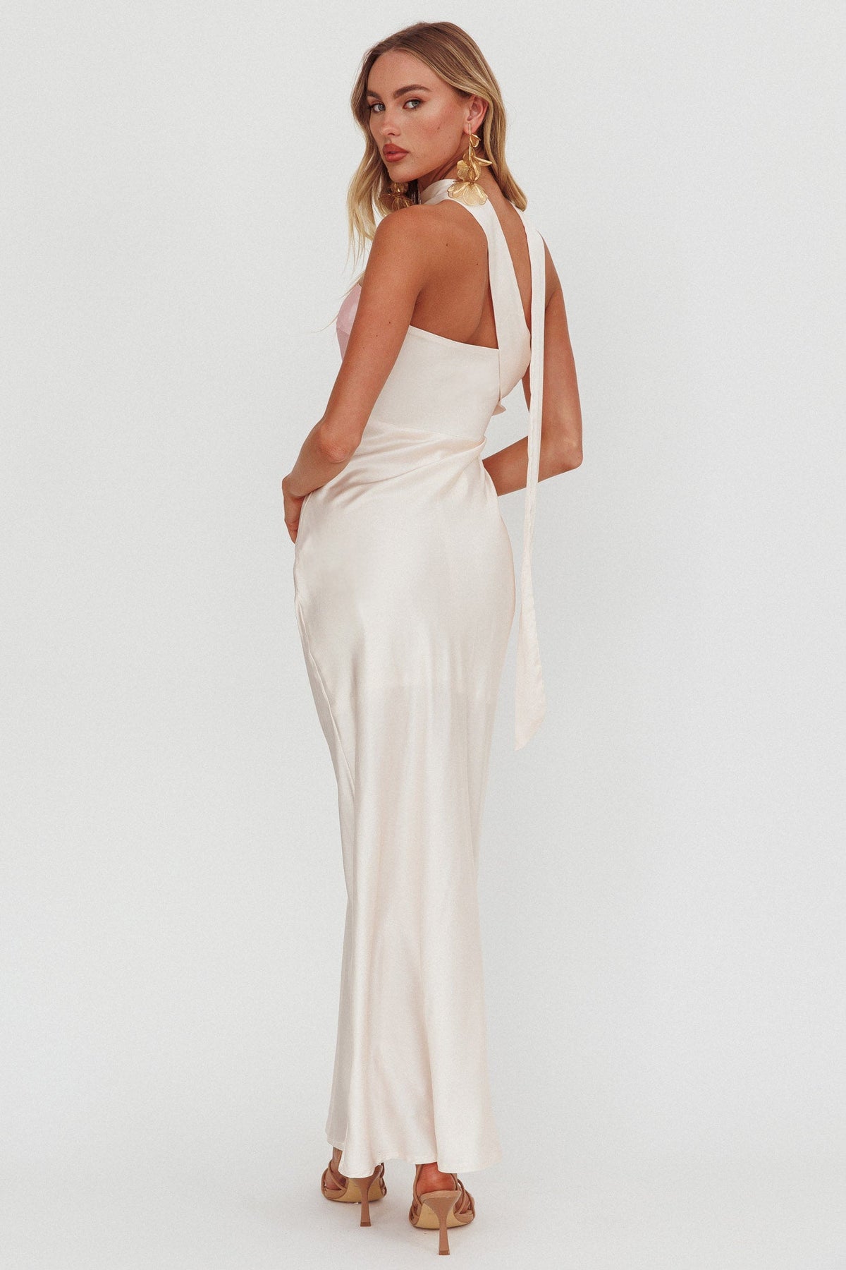 Damsel Reverse Halter Maxi Dress Flower Pink