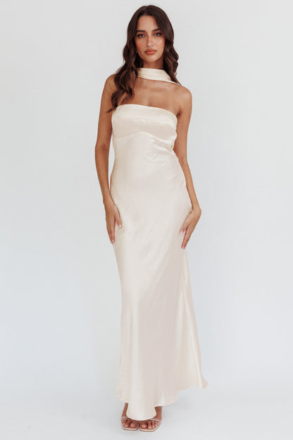 Damsel Reverse Halter Maxi Dress Oyster
