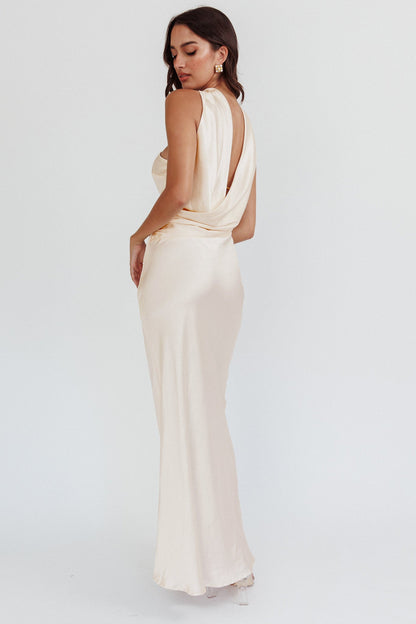 Damsel Reverse Halter Maxi Dress Oyster