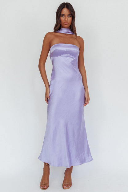 Damsel Reverse Halter Maxi Dress Satin Lilac
