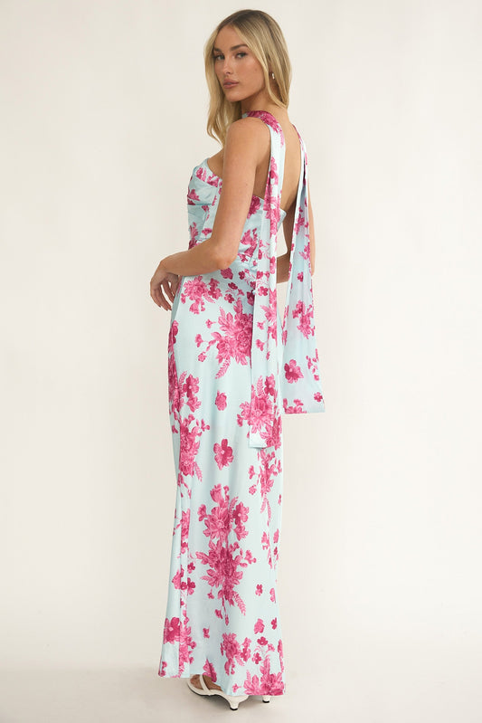 City Of Stars Strapless Scarf Maxi Dress Floral Ice Blue