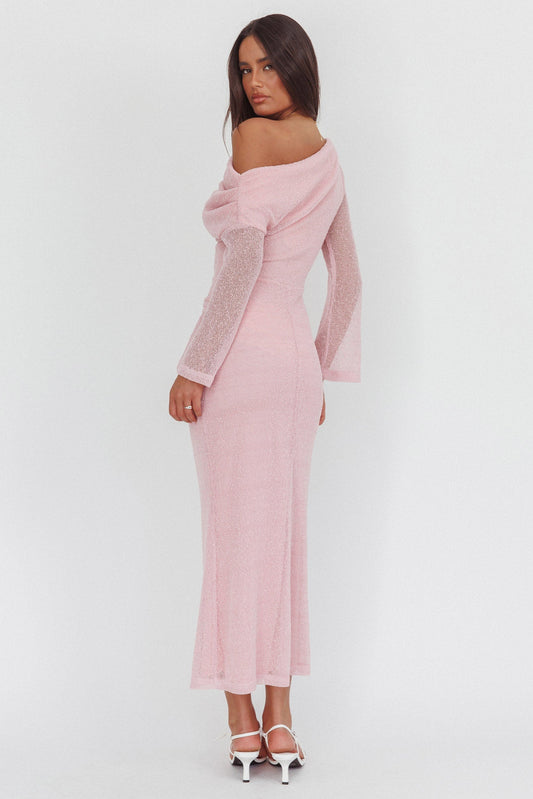Alivya Asymmetric Neckline Knit Maxi Dress Pink