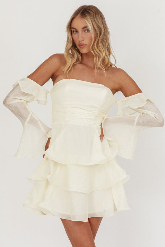 Giavana Off-Shoulder Layered Mini Dress Cream