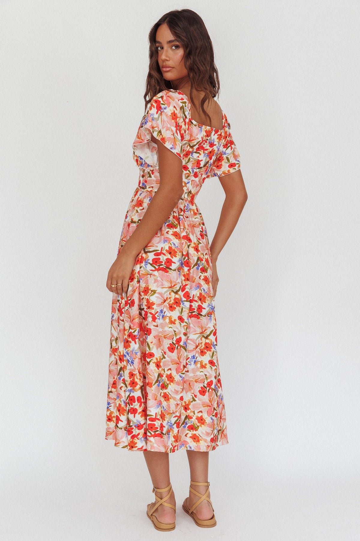 Carynna Flutter Sleeve Maxi Dress Floral Red