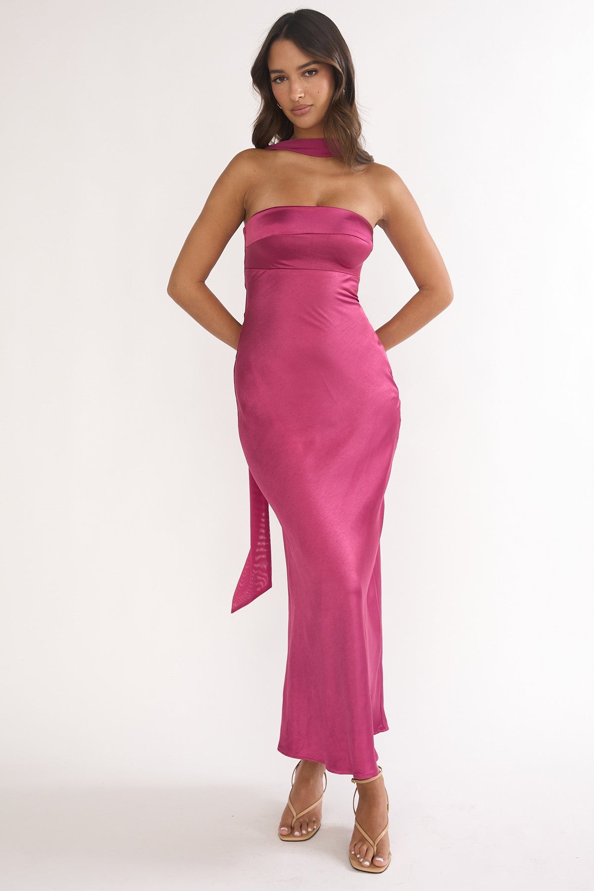 Lior Detachable Shoulder Maxi Dress Burgundy